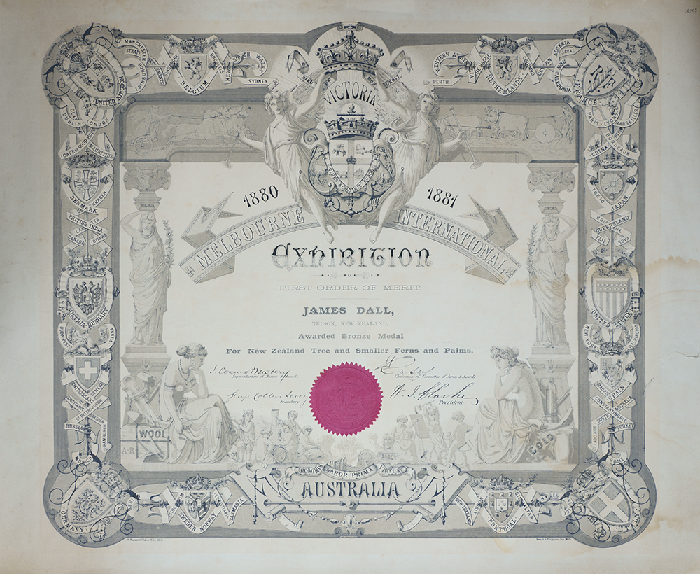 Bronze Medal | Certificate of the bronze medal for James Dall
First order of Merit
Melbourne International Exhibition
1880-1881