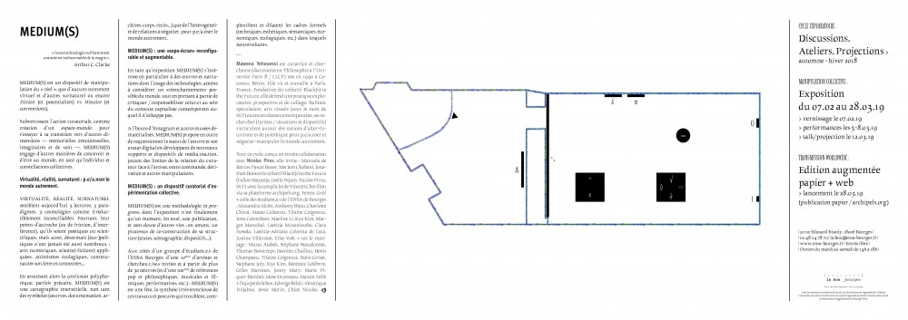 Cartel | Commissariat : Mawena Yehouessi (aka M.Y).
––
Avec, sur 4 accrochages distincts (du 7 février au  3 mars, du 4 mars au 10 mars, du 11 mars au 19 mars, du 20 mars au 28 mars, 2019) :
Kwesi Abbensetts, Ali-Eddine Abdelkhalek et Emile Barret, Ndoho Ange, Ingrid Baars, Raphaël Barontini, Marie-Mam Sai Bellier et Clément Lemaire, Vincent Chevillon, Jim Chuchu, Romain Cieutat, Tifaine Coignoux, Maya Deren et Alexander Hammid, Jonathan Dotse, Kodwo Eshun, Odendaal Esterhuyse, Louis Henderson, Alexandre Ikihide, Selly Raby Kane, Kyo Kim, Kendario La’Pierre, Emo de Medeiros, Wendy Morgan, M.Y, Clara Noseda, Nkiruka Oparah, Uriel Orlow, Nicolas Pirus, Sun Ra, Tabita Rezaire, Mirella Riccardi, SHRBR RPXR, El Popo Sangre, Momoko Seto, Justine Villermet, Elise Voët, Elete Wright, Ezra Wube 
+ des interventions et workshops de Manuela de Barros le 10/10/2019, Pascal Bauer le 15/10/2019, Vincent Chevillon le 31/10/2019, Meriem Chabani (collectif New South) les 12-13/11/2019 et Jonathan Dotse le 17/12/2019 
+ des performances du collectif Black(s) to the Future (Fallon Mayanja, Josèfa Ntjam, Nicolas Pirus, M.Y), Chrys Aslanian, Crystallmess et Nina Queissner 
+ des contributions éditoriales de Amandine Nana, An Duplan, Nicolas Pirus, Nina Queissner, Raadio Cargo (Aurélia Nardini et Chrys Aslanian), Seumboy Vrainom et M.Y.