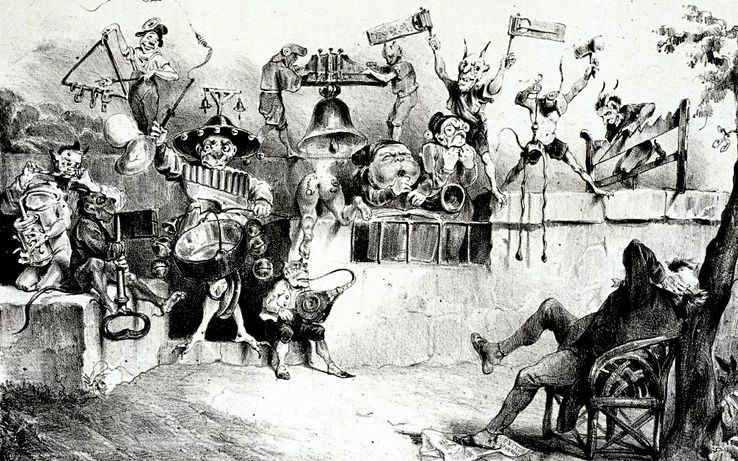 casserolade | &quot;Charivari qui pend à l'oreille de MM. Guizot, Dupin, Thiers et tutti quanti…&quot;, &quot;La Caricature&quot;, 1er septembre 1831 •  Crédits : Jean-Jacques Grandville