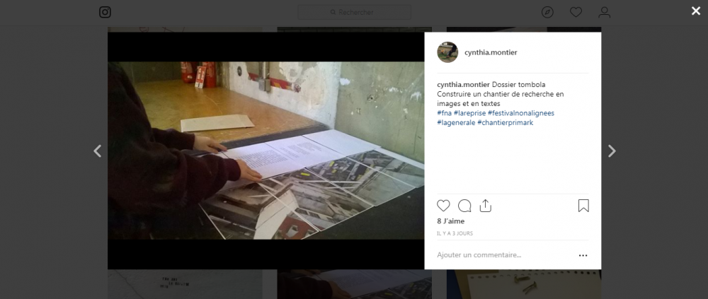 Chantier de recherche à construire | cynthia.montier
Dossier tombola
Construire un chantier de recherche en images et en textes
fna #lareprise #festivalnonalignees #lagenerale #chantierprimark