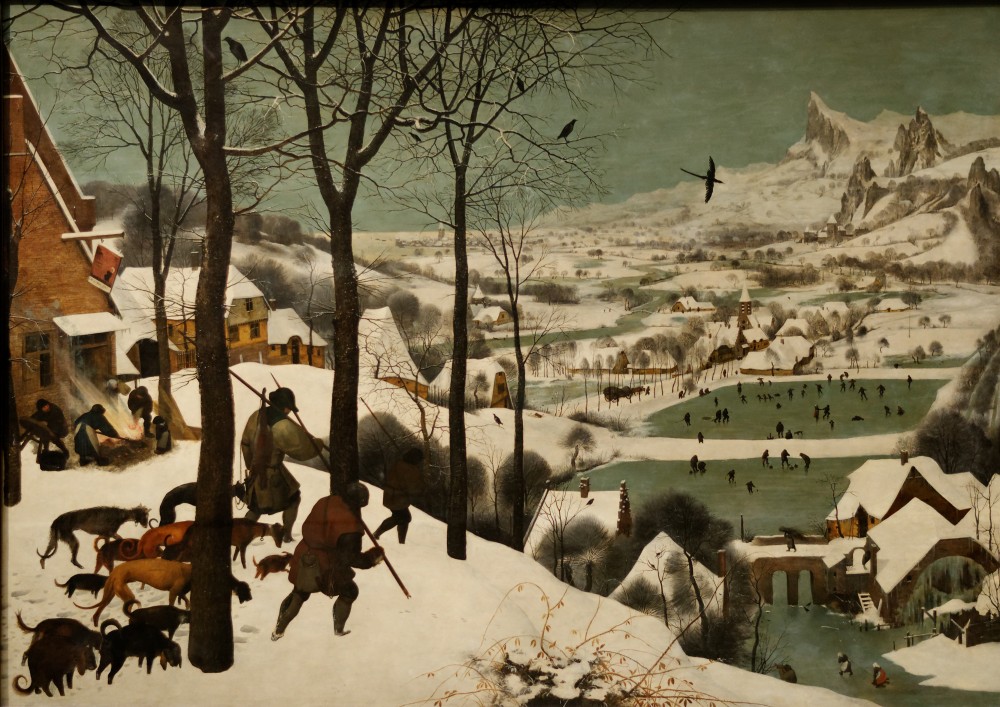 Chasseurs dans la neige (Bruegel) | Pieter Brueghel l'Ancien, Cycle des mois : Les chasseurs dans la neige (janvier), 1965, huile sur toile, 177 x 162 cm