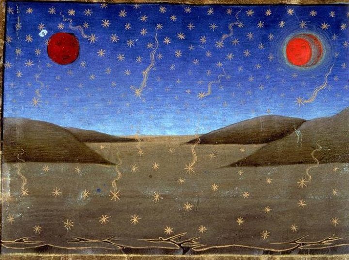 Morte del Sole, della Luna e caduta delle stelle | Morte del Sole, della Luna e caduta delle stelle,
Cristoforo de Predis
Miniatura/illustrazione da “Storie di San Gioacchino, di Sant’Anna,…”
15 ème siècle