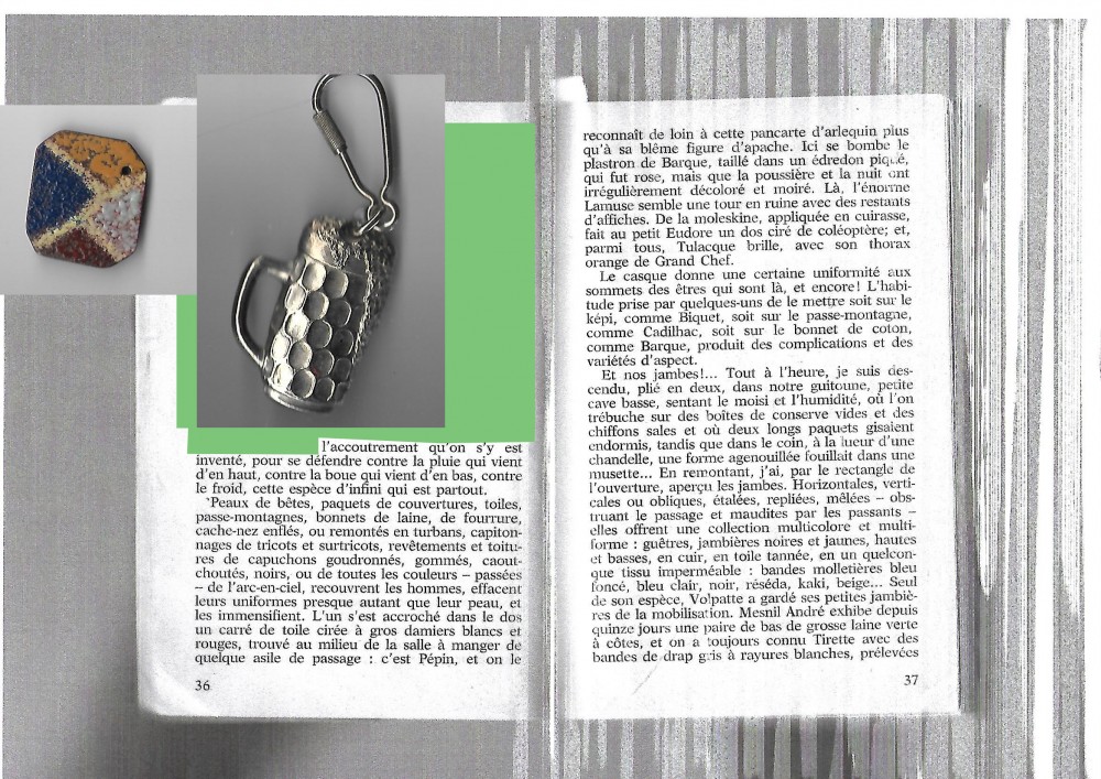 Recherches/essai de mise en page.(Numéro2) | 
Collage numérique (photocopie, objets scannés)
