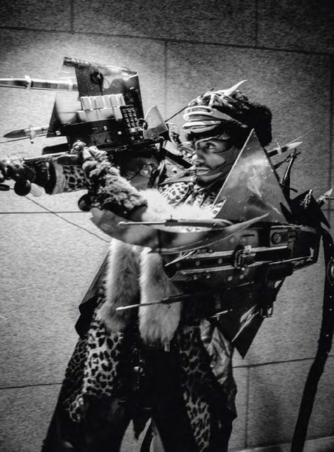 Hip-hop ’til you drop performance, Rammellzee | Rammellzee at the Whitney Museum of American Art’s, Hip-hop ’til you drop performance, New York, 1989. Photography by Brian (B. Dub) Williams. Courtesy of Red Bull Arts New York.