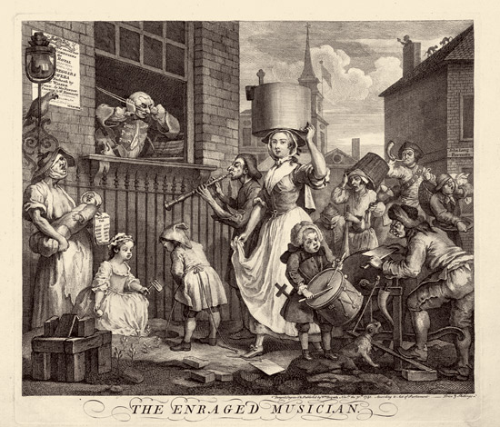 hogarth-enraged-musician | Hogarth, Enraged Musician, gravure, 18e siècle
