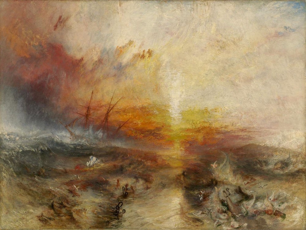 Le Négrier | Négriers jetant par-dessus bord les morts et les mourants - un typhon approche
Joseph Mallord William Turner
Marine
huile sur toile
90,8 × 122,6 cm