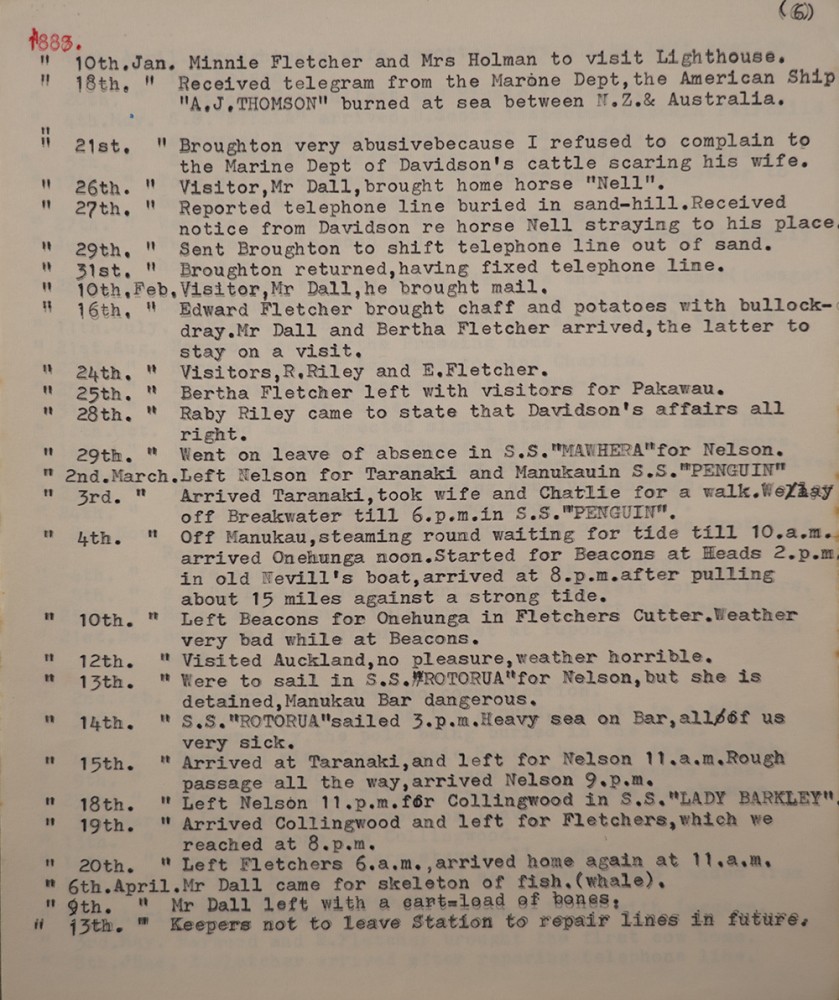 Lighthouse keeper logbook | Logbook of Robson, Charles Hepburn Orlando
Keeper of Farewell spit Lighthouse