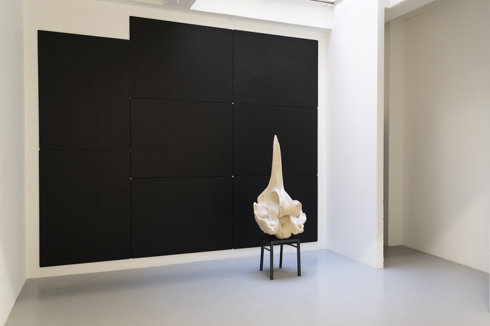 Lord of Pit | Bois d’érable sculpté, acier, tableaux noirs, photographie
Installation
Dimensions variables