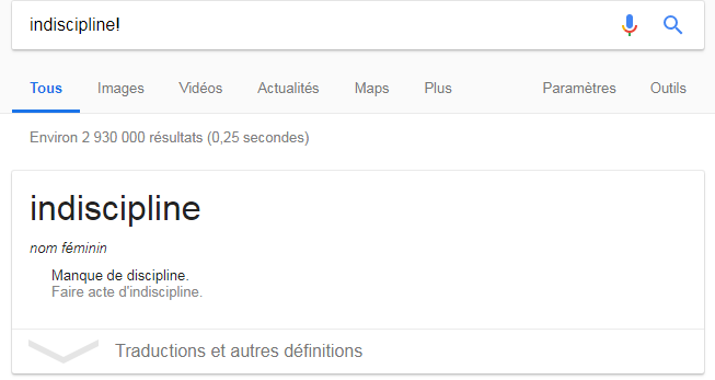 Manque de discipline | Wikipédia, dictionnaire universel