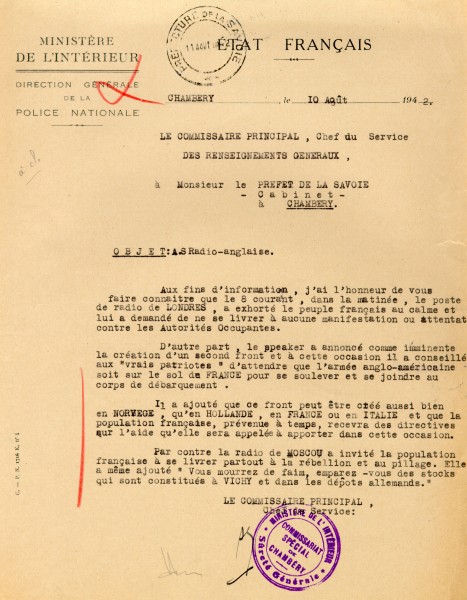 Rapport des Renseignements généraux sur les radios de Londres et de Moscou | 10.08.1942