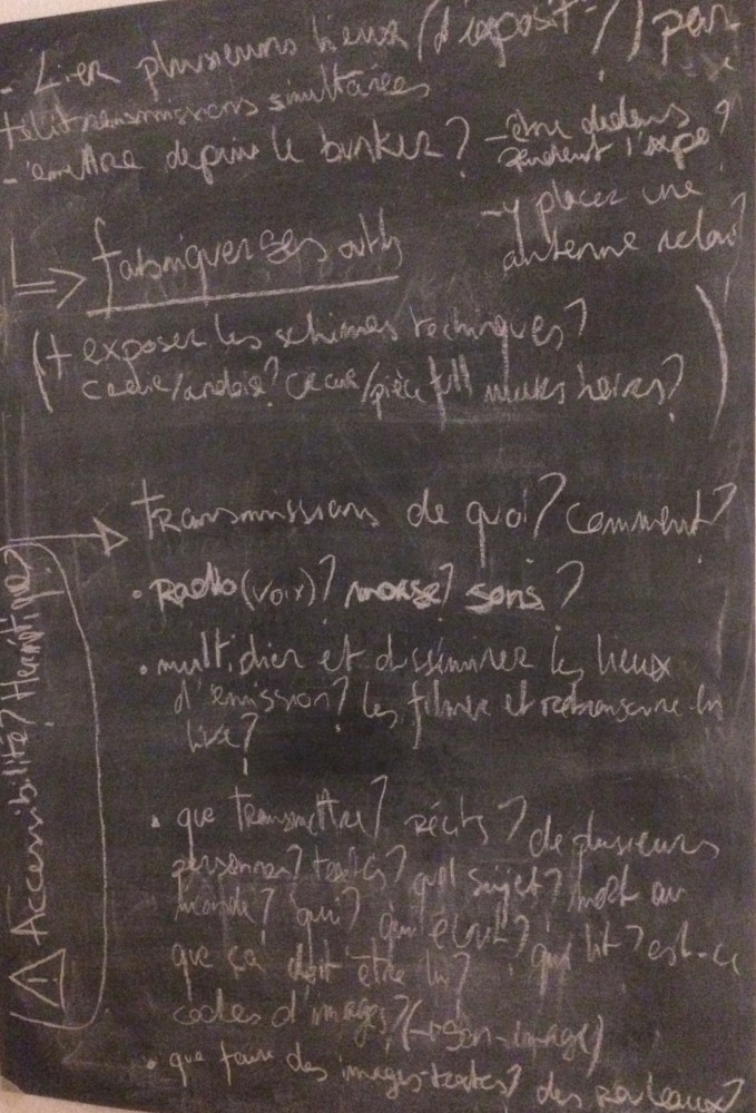 Tableau 6 | émettre depuis bunker ?
transmettre récits ?
codés ?
que faire des rouleaux ? -&gt; délimiter/interdire espace ?