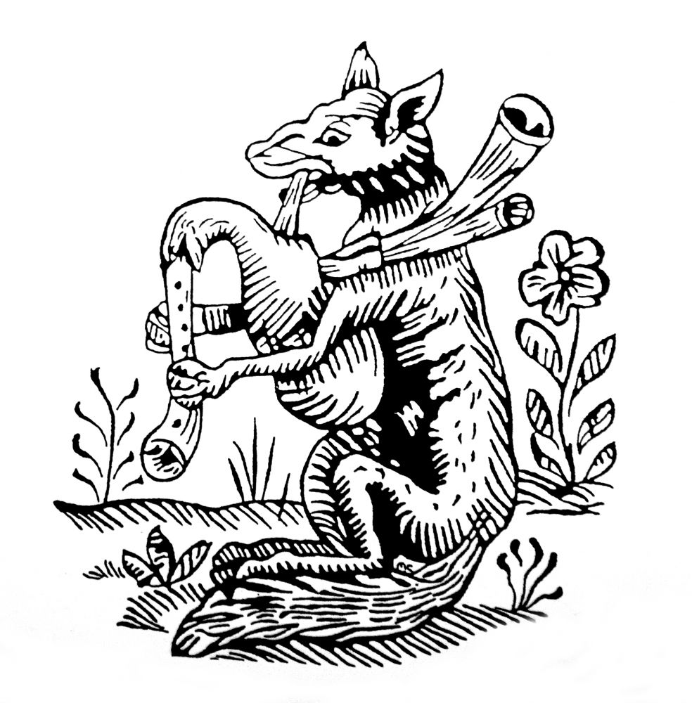 Chien cornemuseux | Le chien cornemuseux, auteur non identifié, image extraite de l’ouvrage L’homme, l’animal et la musique, Jacques Coget