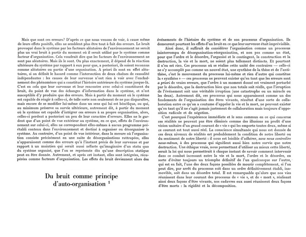 Du bruit comme principe d’auto-organisation | Henri Atlan, 1972