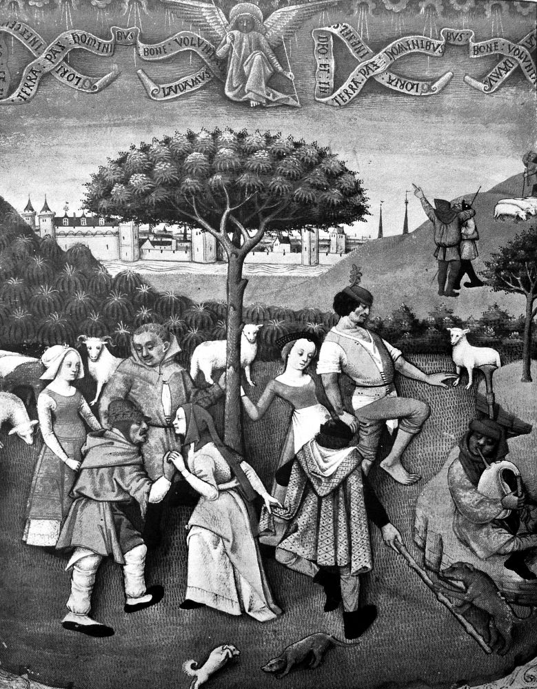 Mai | Heures de Charles D'Angoulême, fin du XVe, La jeunesse alors faisoit son devoir de treppir et mener le grand gallop