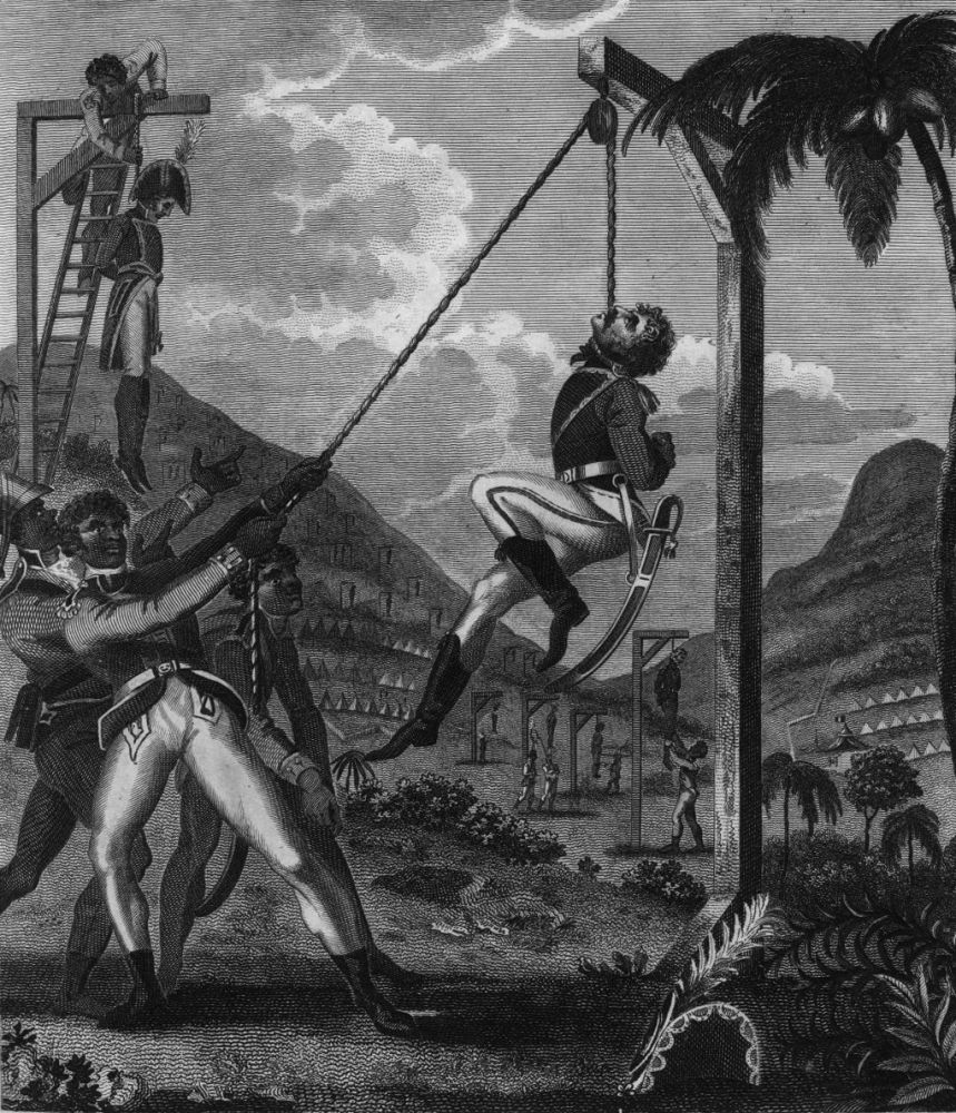 Revenge taken by the Black Army for the Cruelties practised on them by the French | J. Barlow, Marcus Rainsford, Revenge taken by the Black Army for the Cruelties practised on them by the French, tirée de l'édition An historical account of the black empire of Hayti, Londres, 1805