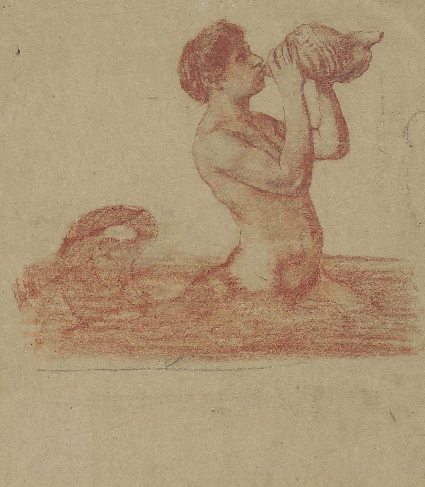Triton | Hans Thoma, A triton blowing on a conch shell, 1900